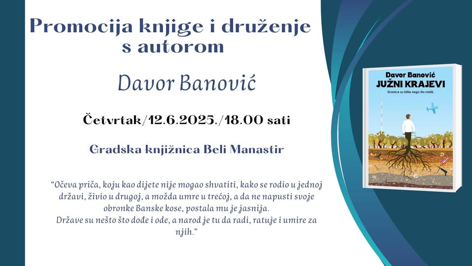 Promotivna slika za predstavljanje knjige u Belom Manastiru